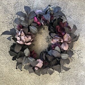 Halloween Wreath Black Grey Mauve “dead flower” 20” Halloween wreath